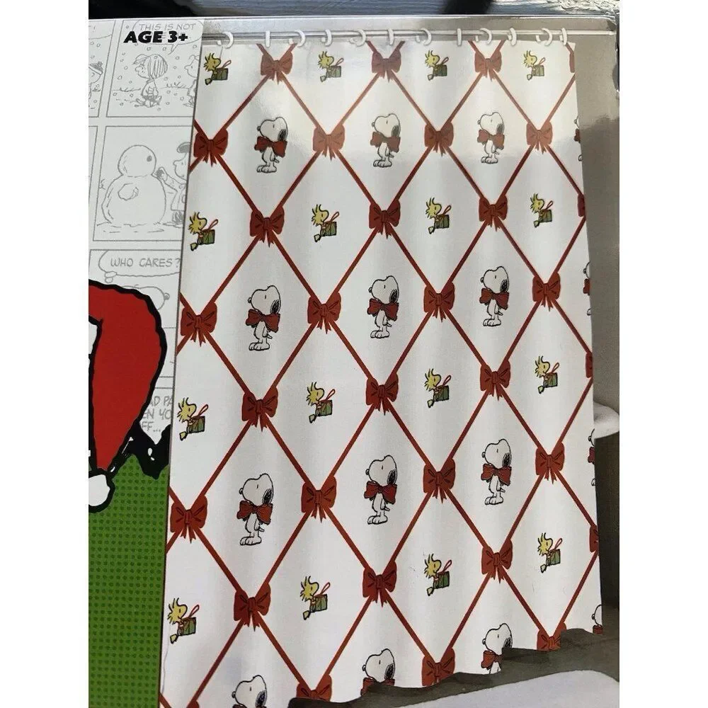Peanuts Snoopy Woodstock Christmas Presents Fabric‎ Shower Curtain 72X72” NEW